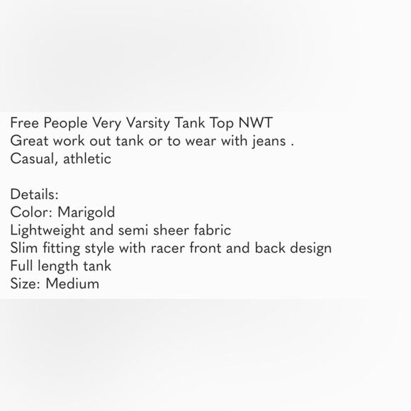 Free People Yellow Very Varsity Tank Size Medium - Picture 5 of 5